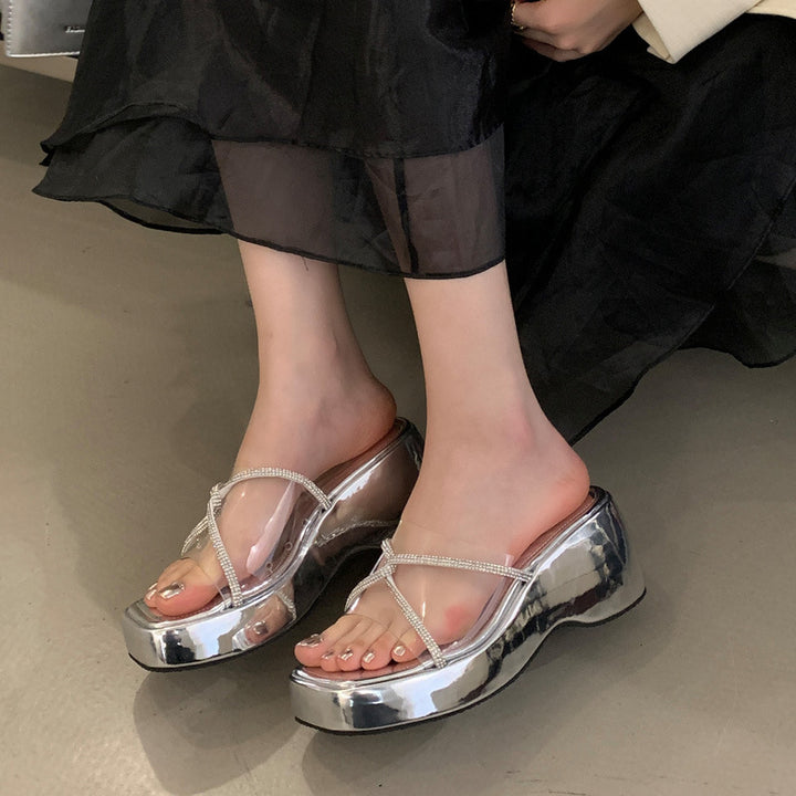 Dame Plateau-sandaler med gennemsigtigt remdesign og glitrende accenter Stilla
