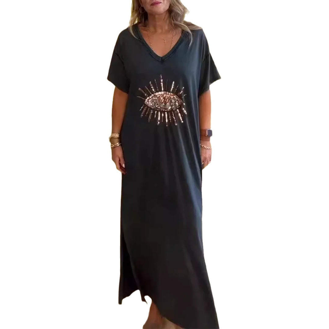 Dame Grafik Pailletter Maxi Kjole Stilla