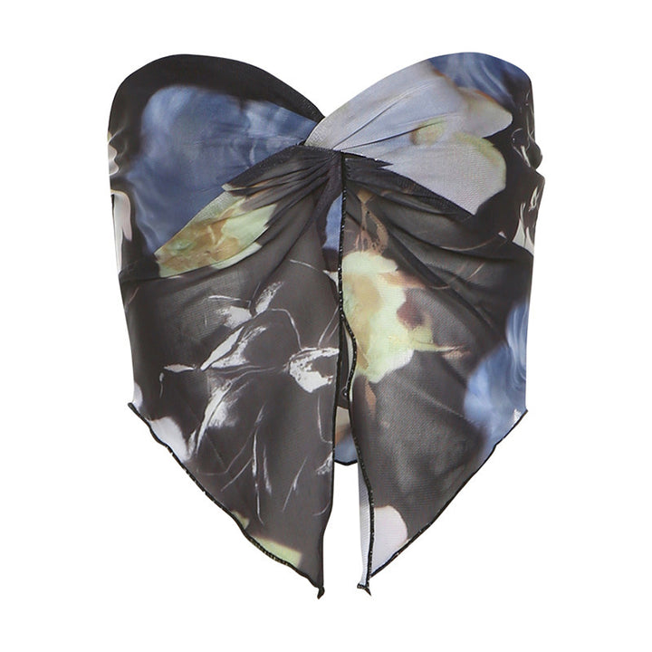Dame Bustier-top i let chiffon med blomsterdesign Stilla