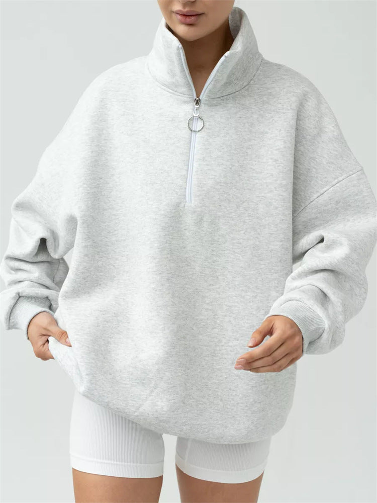 Dame Oversized Sweatshirt med Høj Krave og Lynlås Skovae