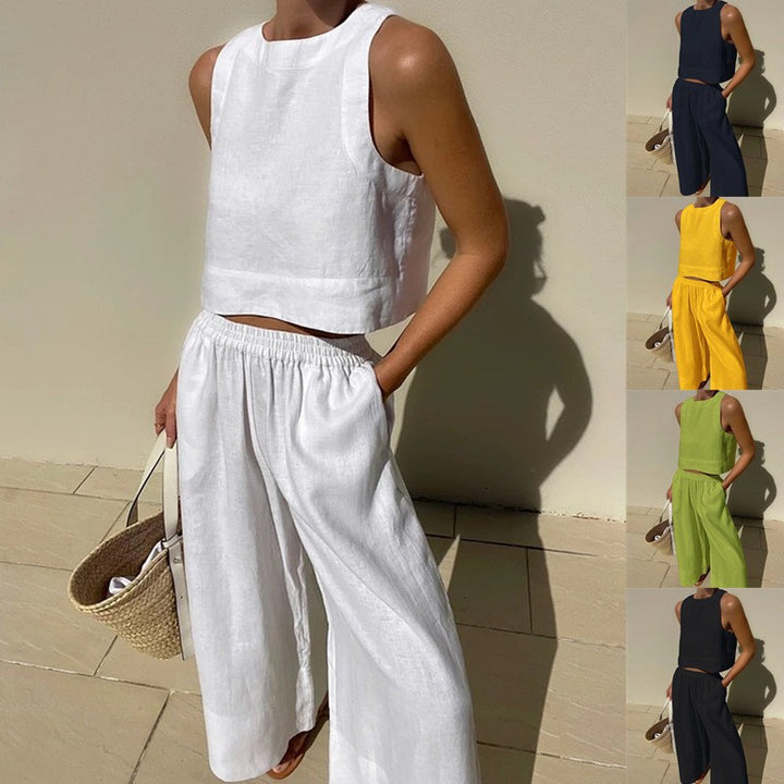 Dame fashionable sommerensemble i let linnedesign Stilla