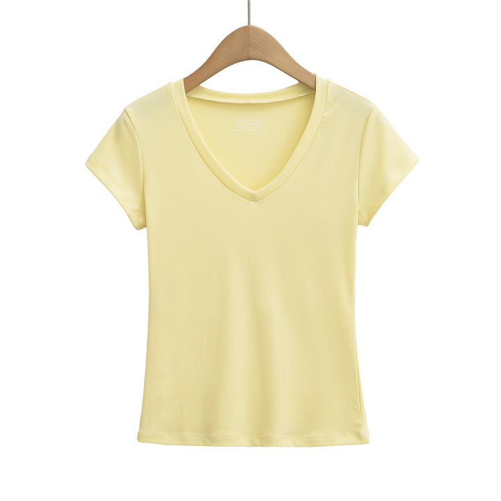 Dame V-hals T-shirt lavet af åndbart strækstof Stilla