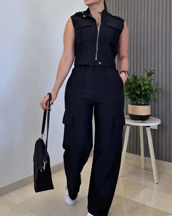 Dame Cargo-Jumpsuit med kort overdel og praktiske lommer Skovae