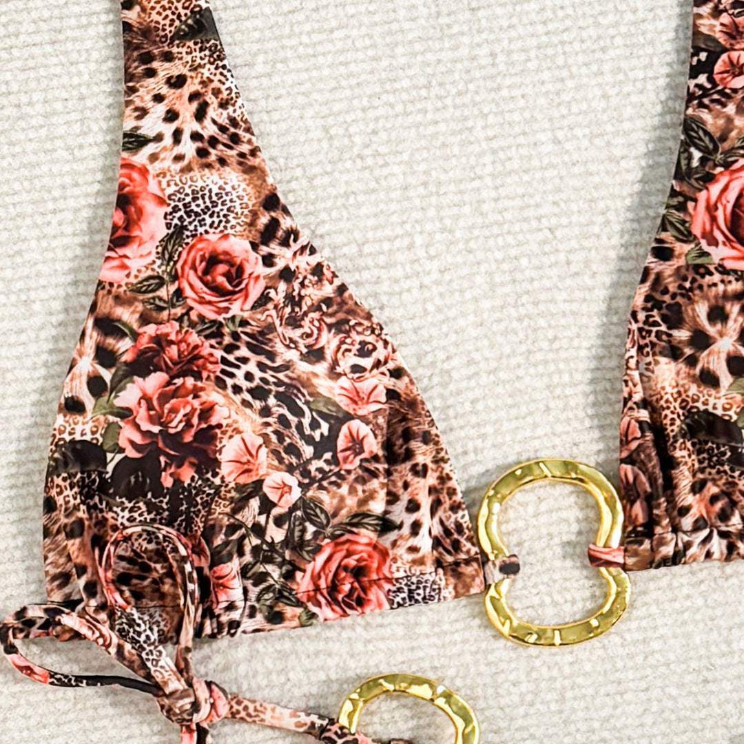 Dame Floral Print Triangle Bikini Sæt Stilla