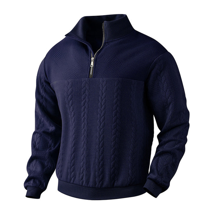 Herre afslappet fleece-trøje med halv lynlås og struktureret design Stilla