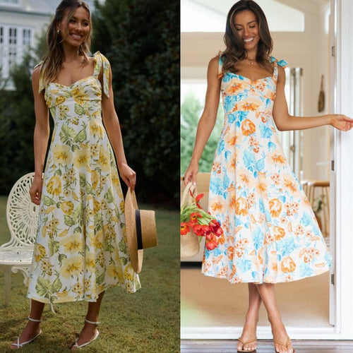 Dame Midikjole med legende blomsterdesign og elegante stropper Stilla