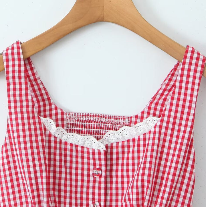 Dame ternet mønster crop-top med spidsbesætning og knapbare design Stilla