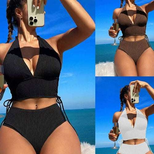 Dame Bikini-sæt med raffineret indpaknings-design og højt skåret trusse Stilla