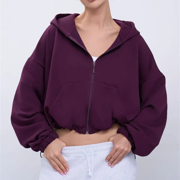 Kvinder casual cropped hoodie med voluminøse ærmer Skovae