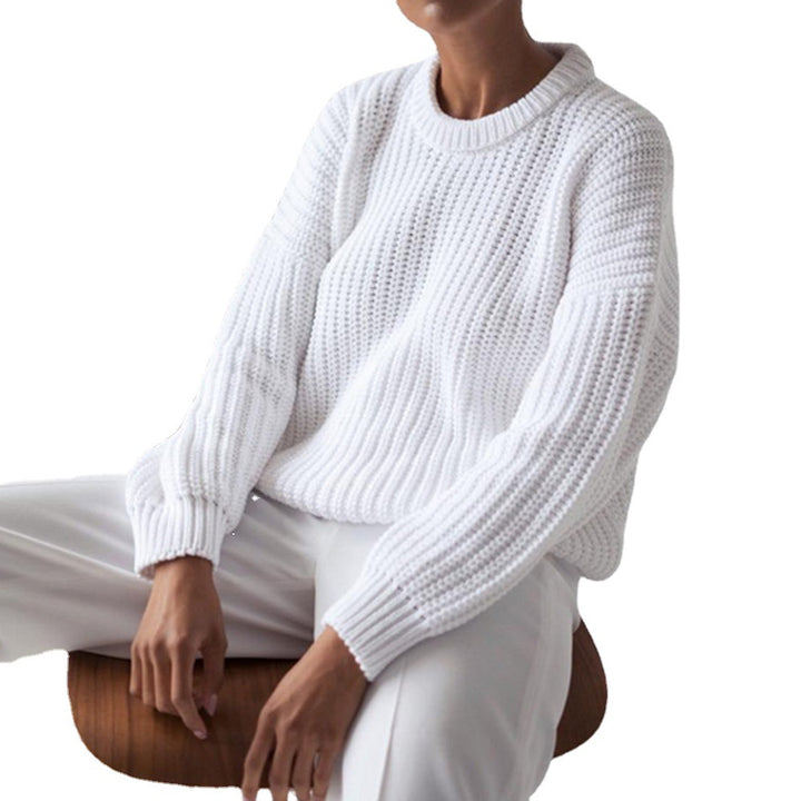 Kvinder chunky strik sweater med brede ærmer og rund hals Stilla