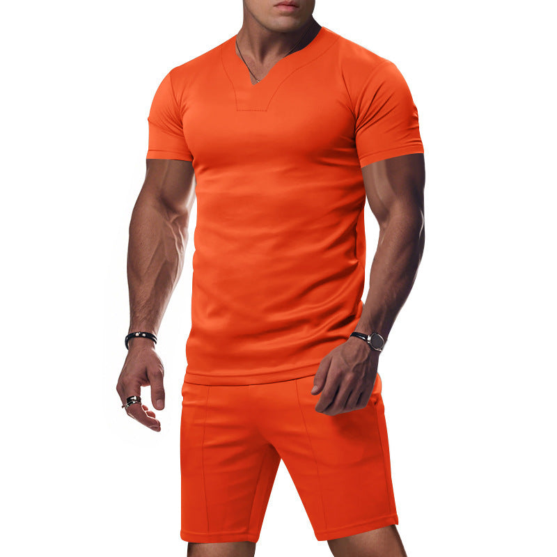 Herrer Sporty fritids-sæt med åndbart V-hals t-shirt og elastiske shorts Stilla
