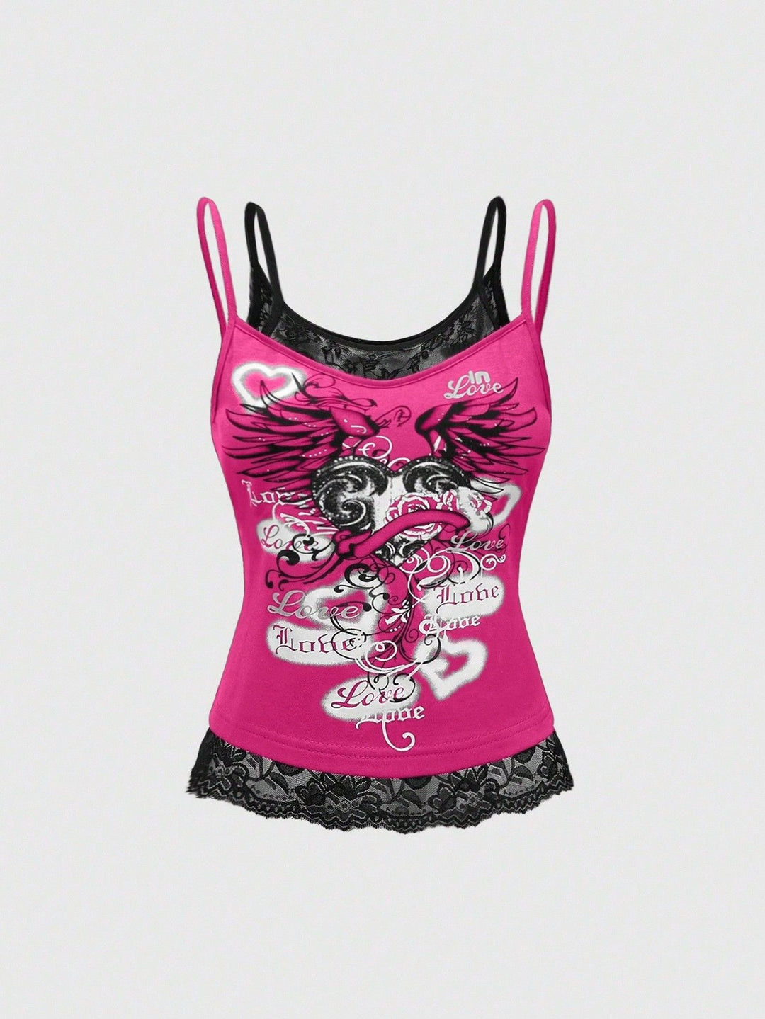 Dame Spids Cami Top med Grafisk Print Skovae