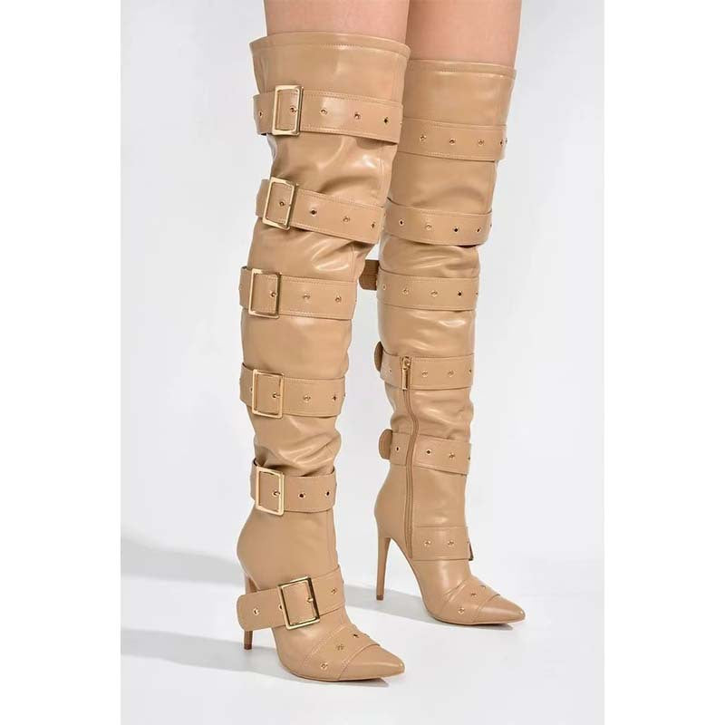 Femme Over-kneet Stiletto Støvler med iøjnefaldende spænde-design Stilla