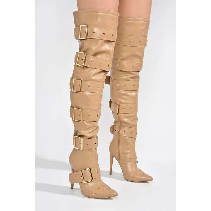 Femme Over-kneet Stiletto Støvler med iøjnefaldende spænde-design Stilla