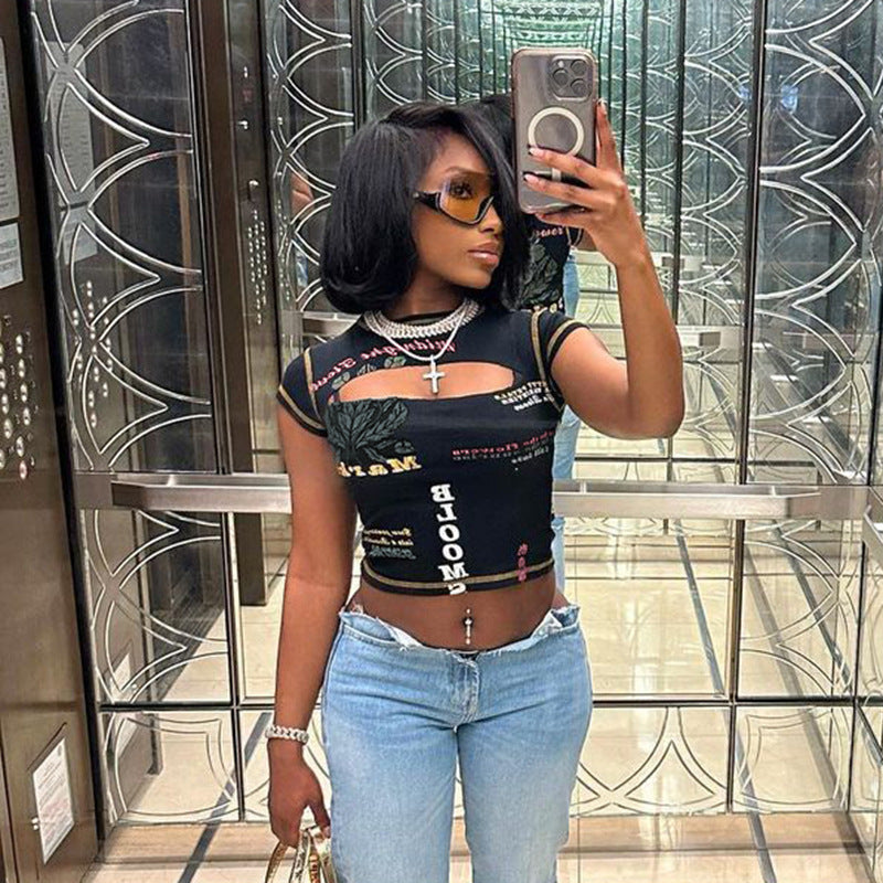 Dame Grafiktryk Cut-Out Crop Top Stilla