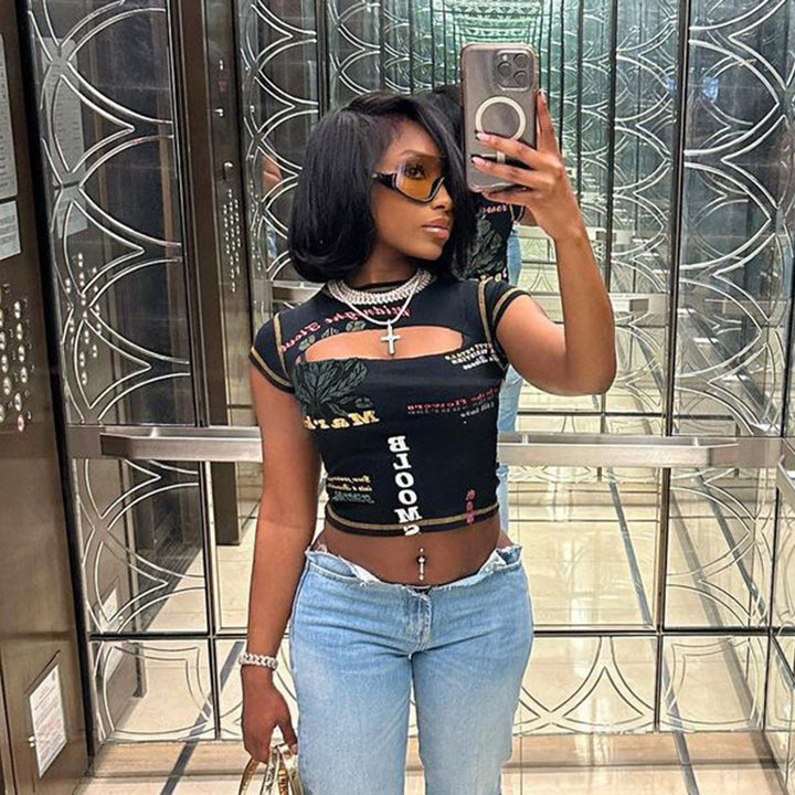 Dame Grafiktryk Cut-Out Crop Top Stilla