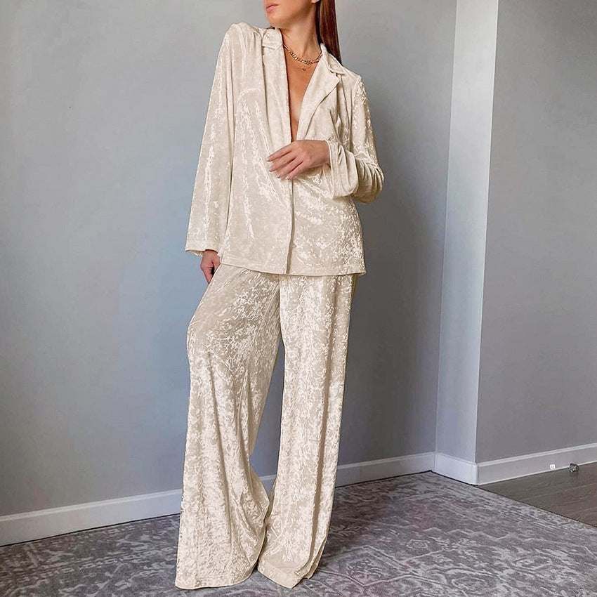 Dame luksuriøst velour loungewear sæt med bred pasform Stilla