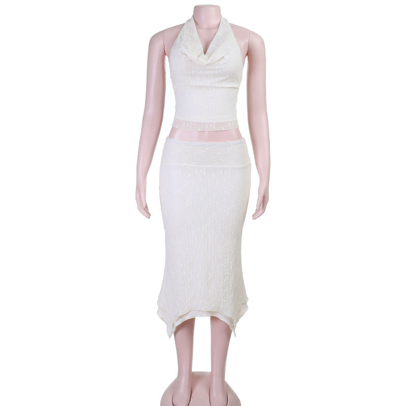 Dame Elegant Halter-Crop-Top med smal Midi-Nederdel Skovae