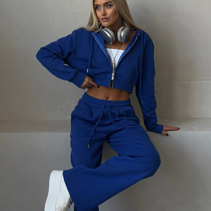 Kvinder trendy hætte sweat sæt med løs pasform og elastisk talje Skovae