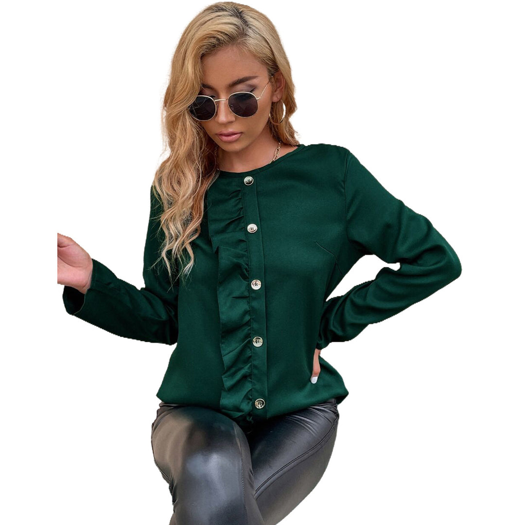 Kvinders elegante bluse skjorte med ruffle detaljer og knap pynt Stilla