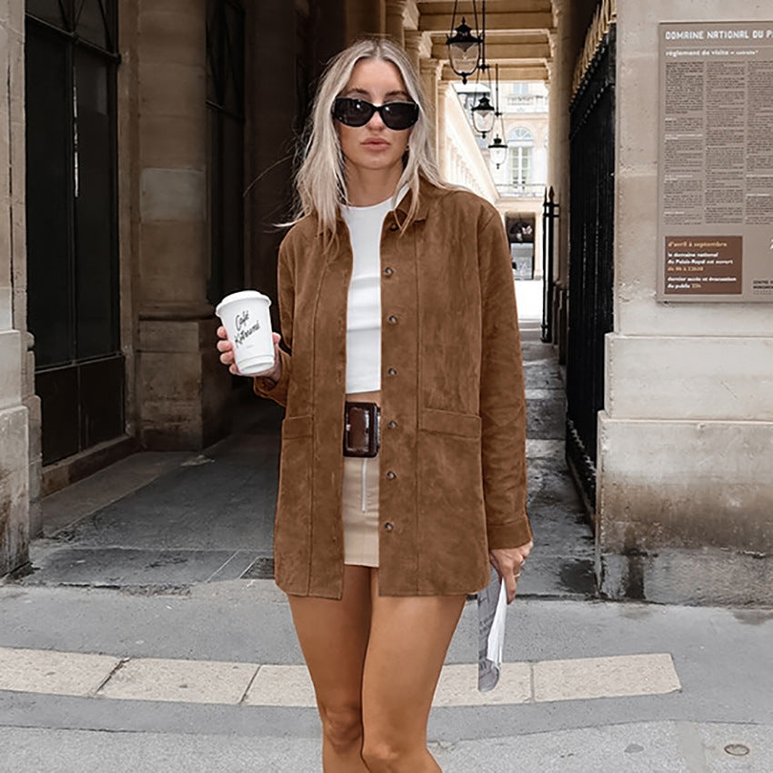 Dame Suede Overshirt i flot Casual-stil Stilla