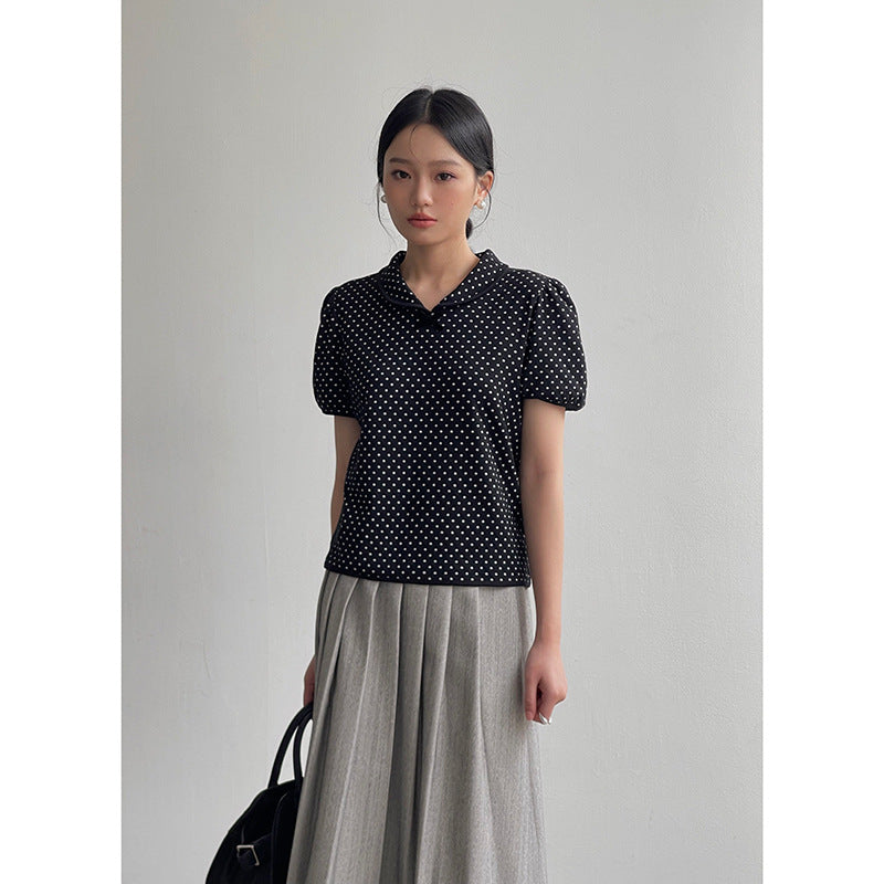 Damebluse med puffærmer og polka-dot mønster Stilla