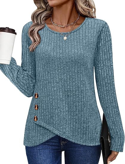 Damer fashionable og casual top med knapdetaljer Stilla