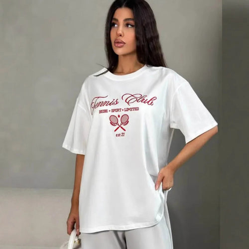 Dame T-shirt med afslappet tennis-design og højkvalitets bomuldsstof Stilla