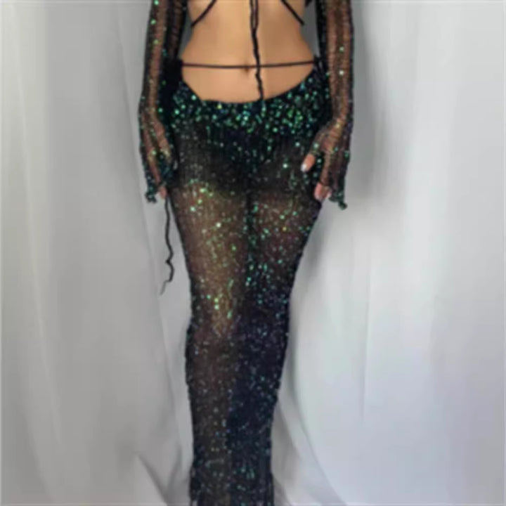 Dame Glitter Net Bukser med Glitrende Pailletter og Elegant Design
