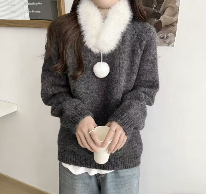 Kvinders hyggelige strikket sweater med aftagelig krave Stilla