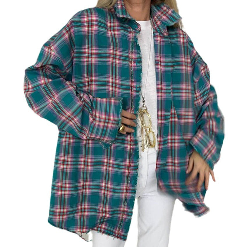 Dame Oversized Ternet Bluse med frynset Kant Stilla