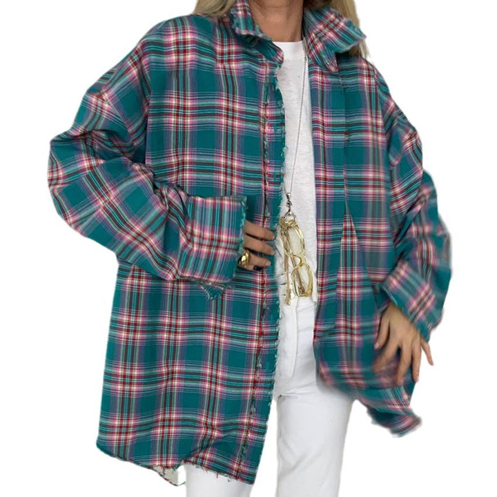 Dame Oversized Ternet Bluse med frynset Kant Stilla