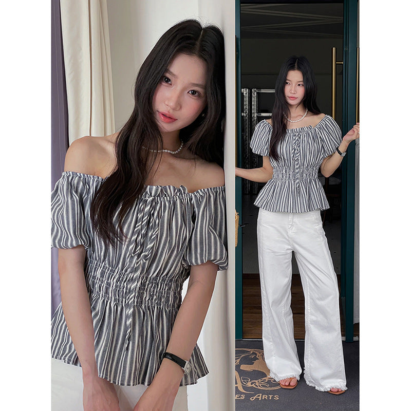 Damernes Off-Shoulder Bluse med ruchedetaljer og elastisk kant Stilla