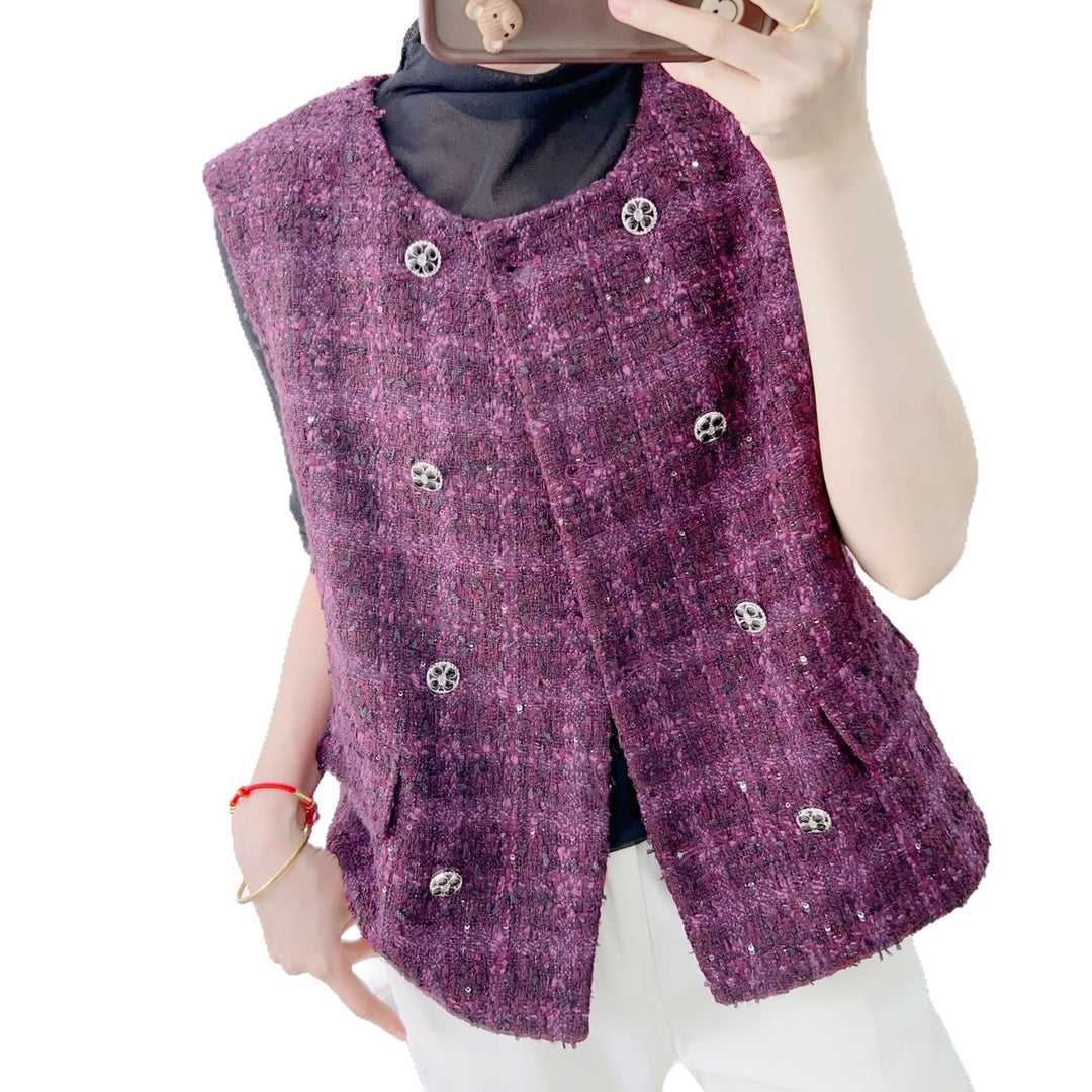 Dame vest i elegant tweed-stil med dekoration knapper og lommer Stilla