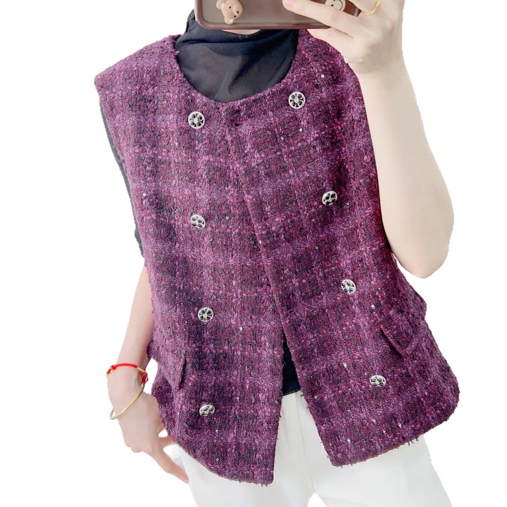 Dame vest i elegant tweed-stil med dekoration knapper og lommer Stilla