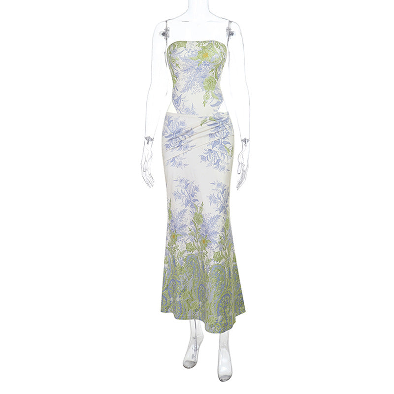 Dame Elegant Maxikjole med blomsterprint og figursyet snit Skovae