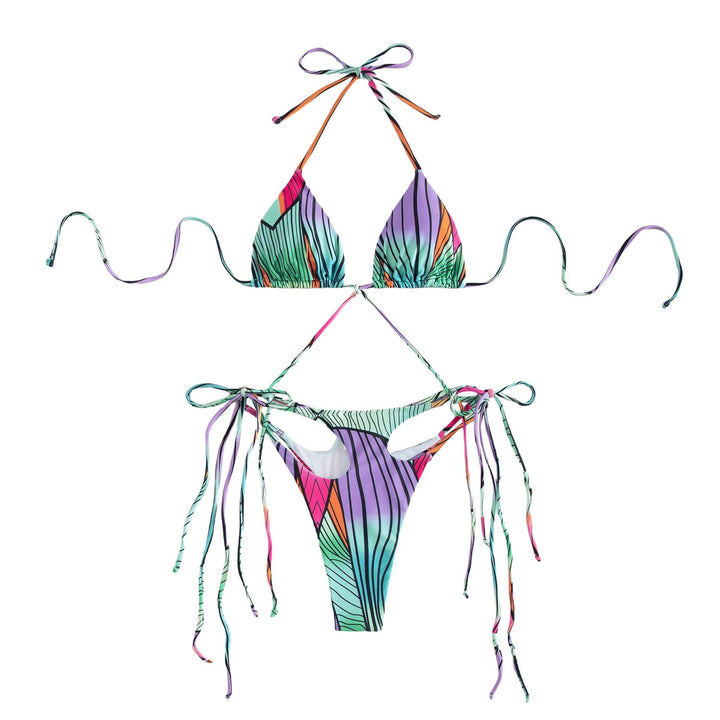 Damer triangle-bikini med stilfulde bindebånd og unik farvegradient skovae