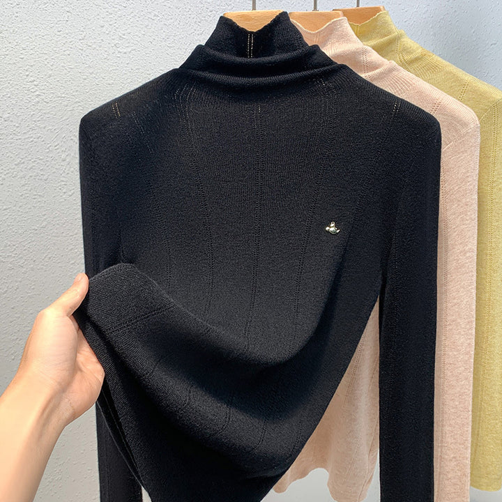 Dame rullekrave sweater i fint stof med elegant ribstruktur Stilla