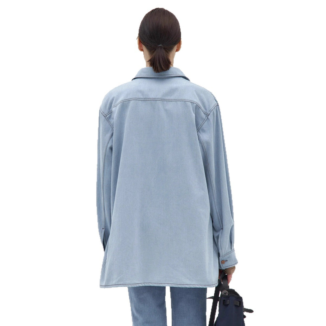 Kvinders afslappede denim skjortejakke med oversized pasform og praktiske brystlommer Stilla