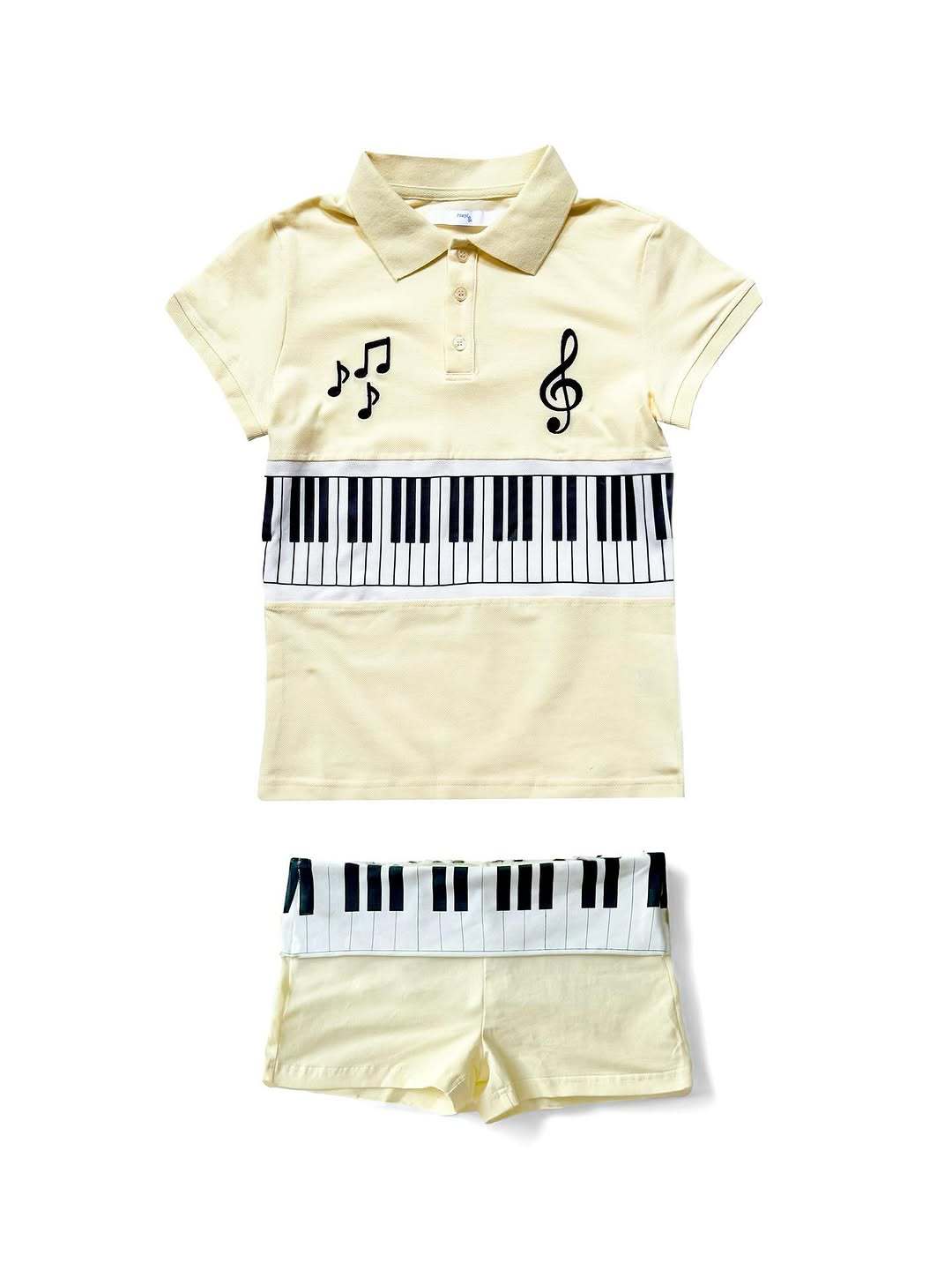Dame polo shirt og shorts sæt med musikalsk design Skovae