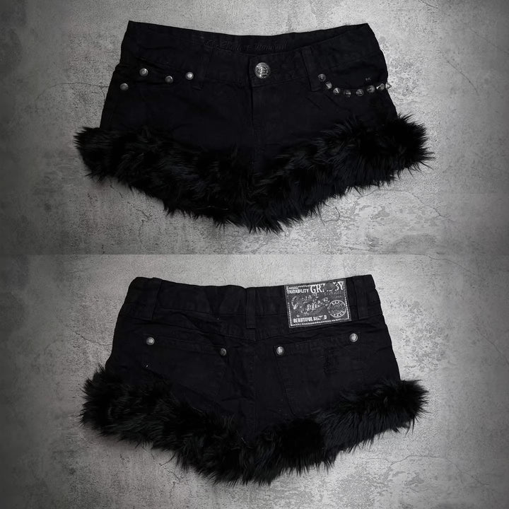 Dame Korte Jeans med fluffy kant Skovae