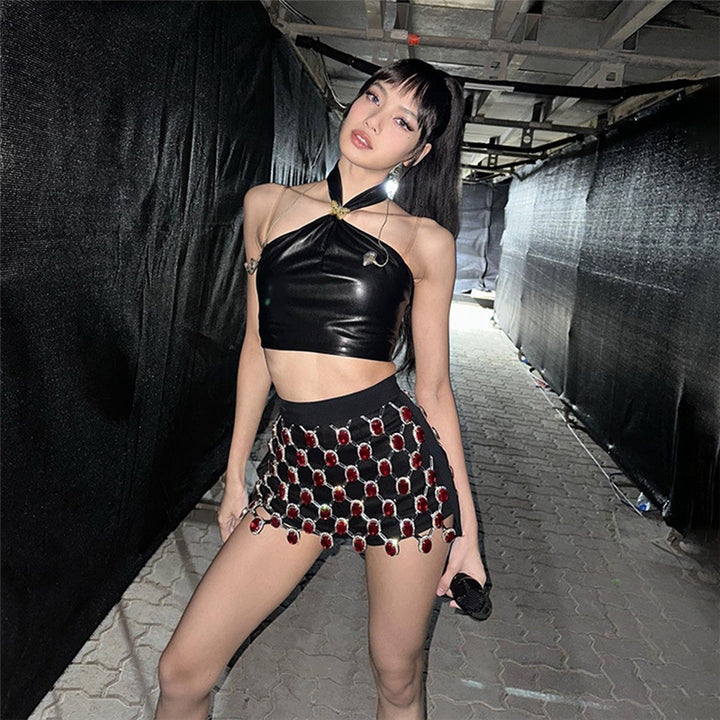 Dame Crop Top i højkvalitetsmateriale med nutidigt halstykke-design Stilla