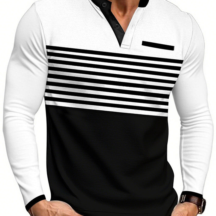 Herrer nan moderne Langærmet Polo med Henley-blende stribet brøstparti og ståkrave Skovae