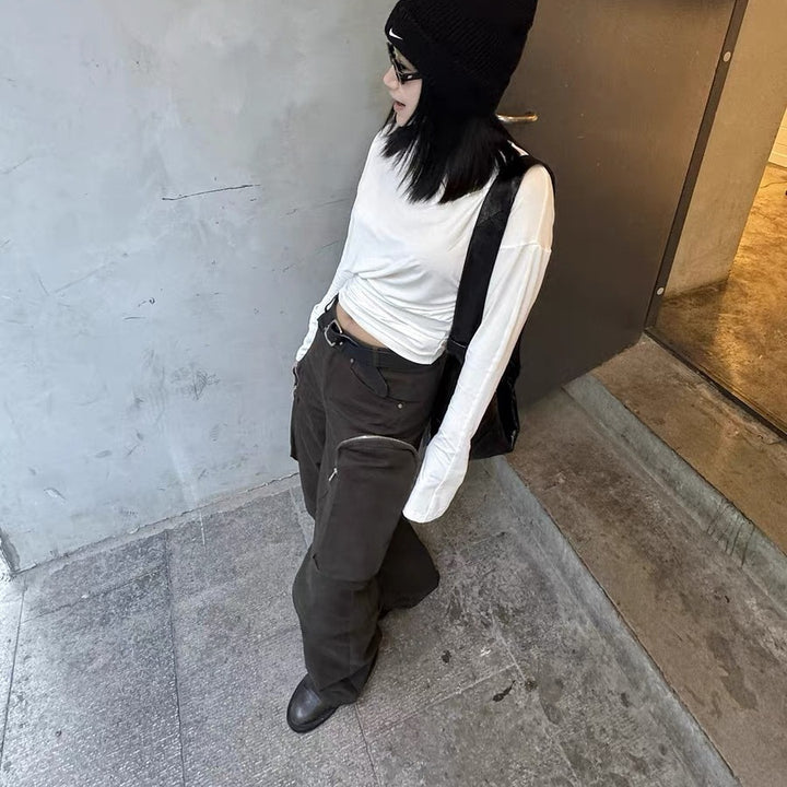 Dame asymmetrisk langærmet skjorte med elegant drapering Stilla