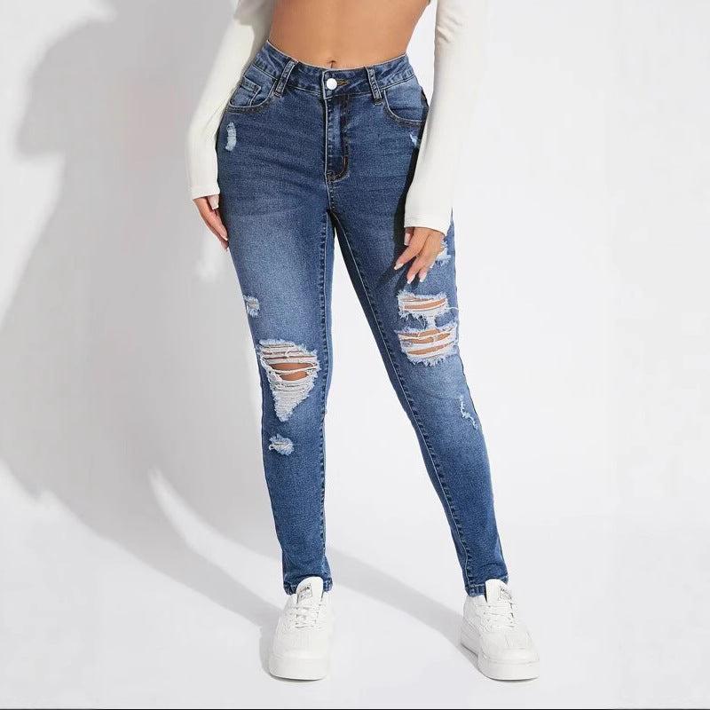 Dame Skinny Jeans med stilfulde revner og høj talje Stilla