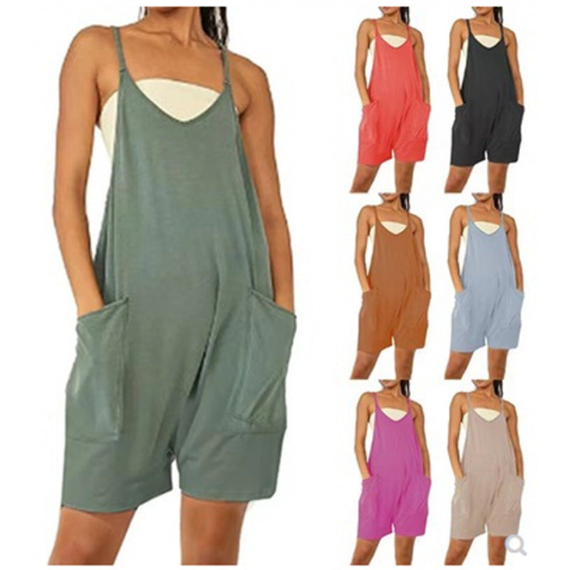 Dame Casual Jumpsuit med dyb udskæring og praktiske lommer Skovae
