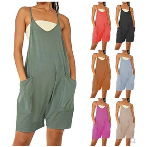 Dame Casual Jumpsuit med dyb udskæring og praktiske lommer Skovae