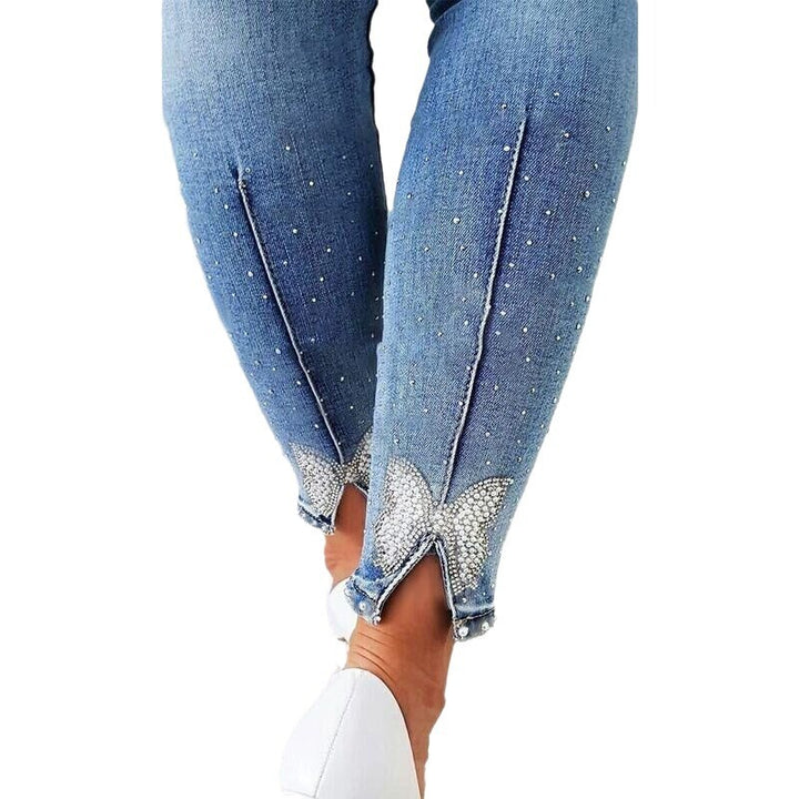 Dame Skinny Jeans med moderigtigt distressed effekt og høj talje Stilla