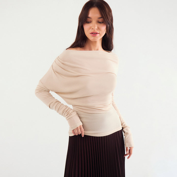 Femme Draped Off-Shoulder Langærmetop Stilla