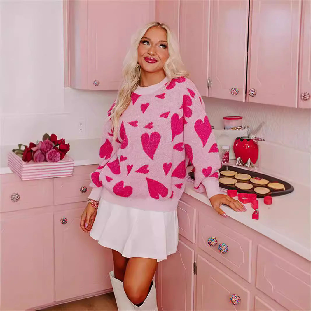 Damer hyggelige sweater med legesygt hjertemotiv Stilla